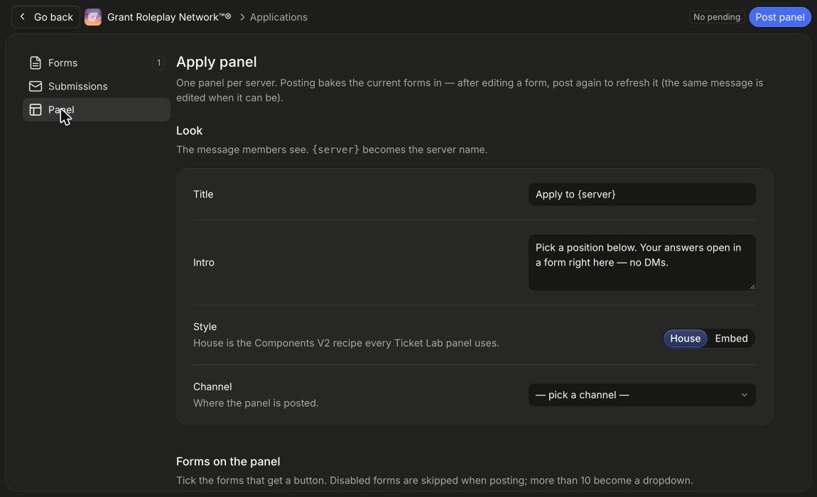 The apply panel editor