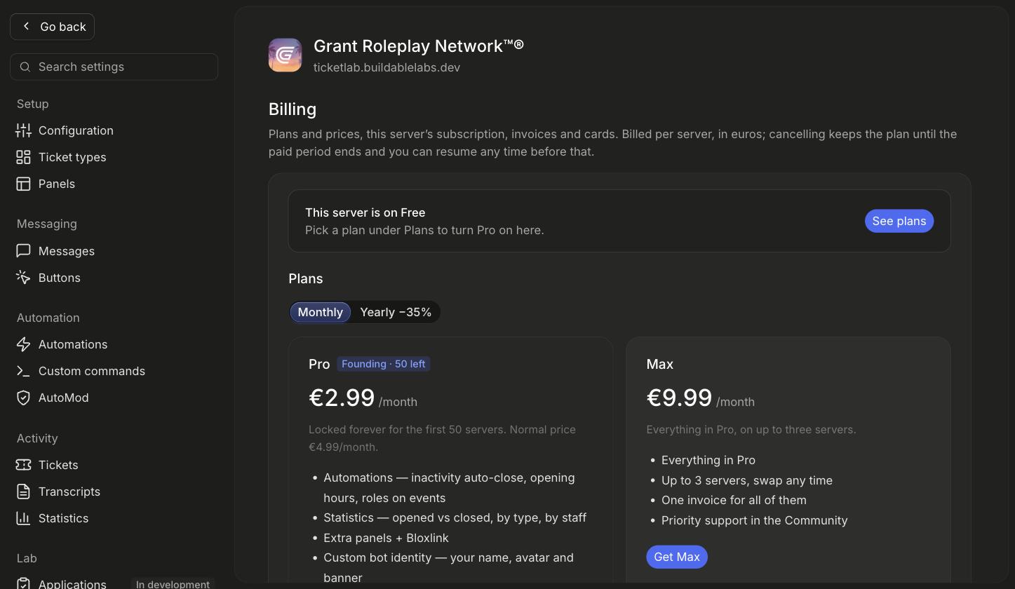 The Billing page
