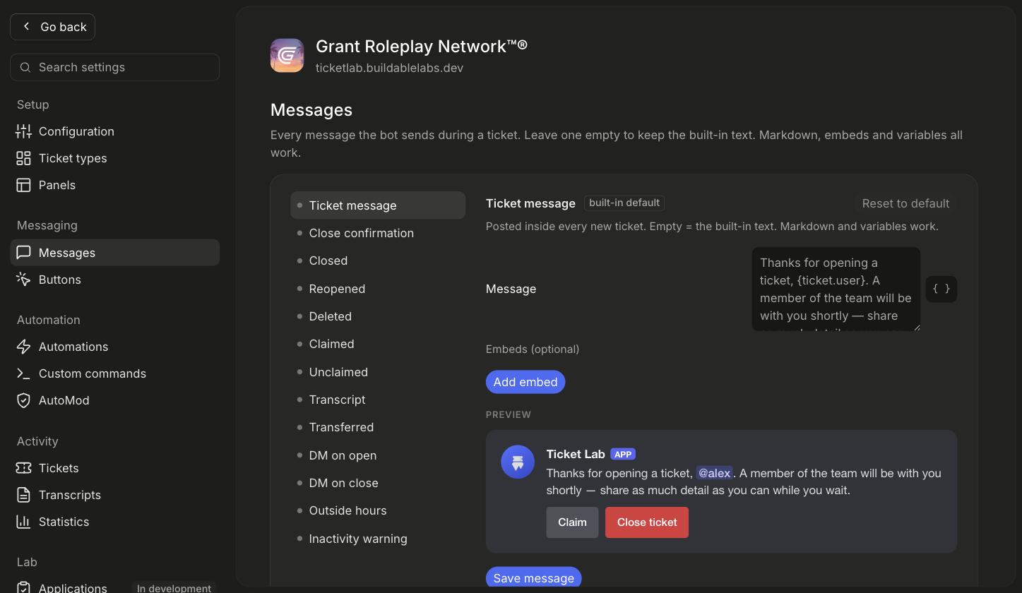 The Messages editor