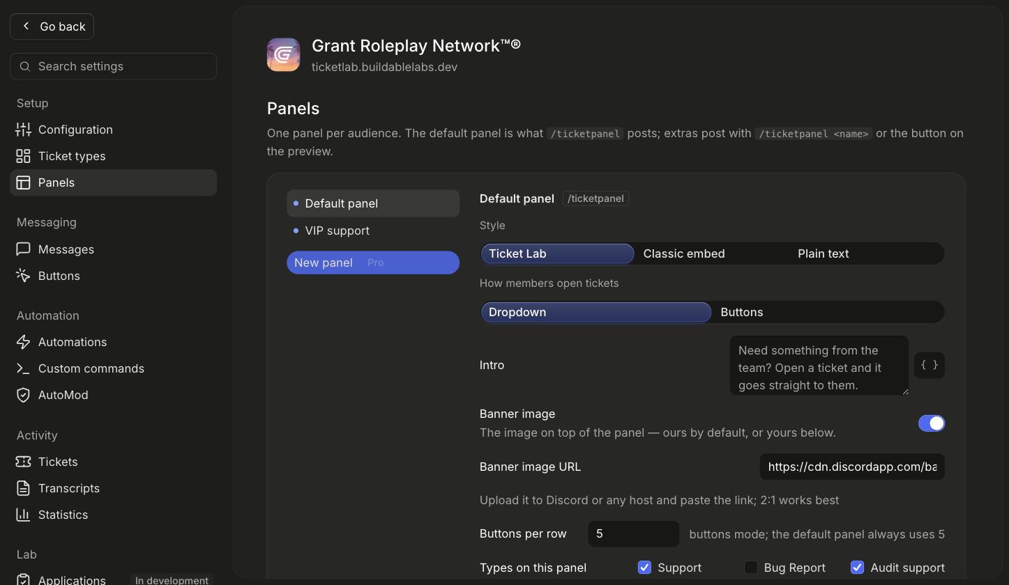 The Panels editor