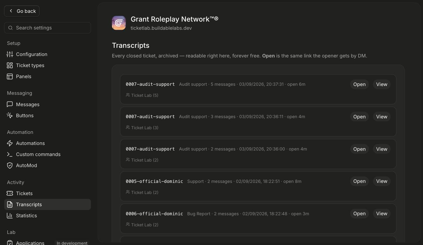The Transcripts page