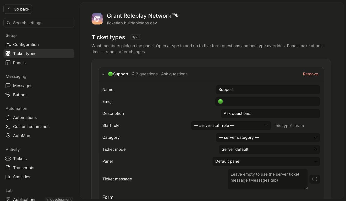 A ticket type expanded on the Ticket types page