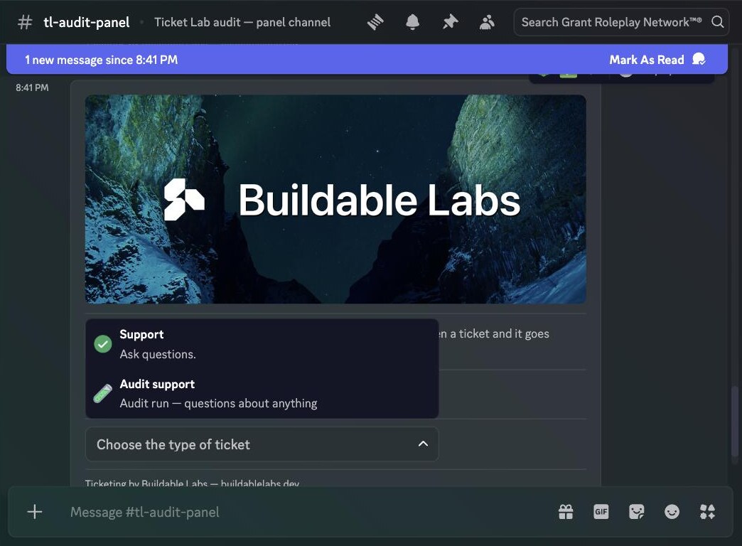 The panel dropdown open in Discord
